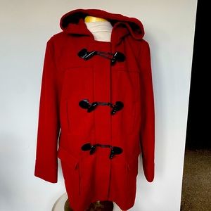 Merona Womans Dark Red Wool Double Breasted Pea Coat Size XXL Toggles